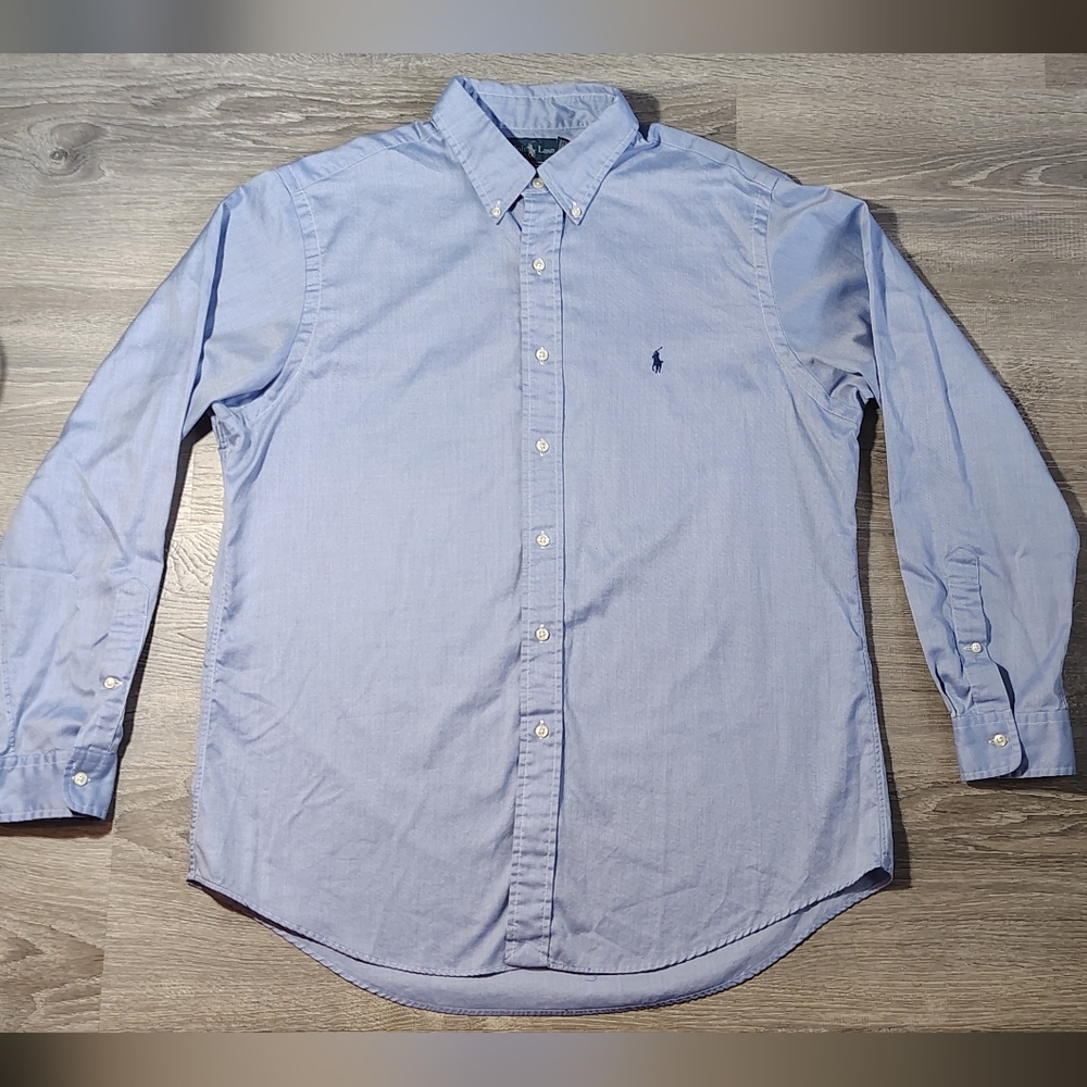 Ralph Lauren Custom Fit Button Up Shirt Long Sleeve Men's 17 34/35 Blue Soft